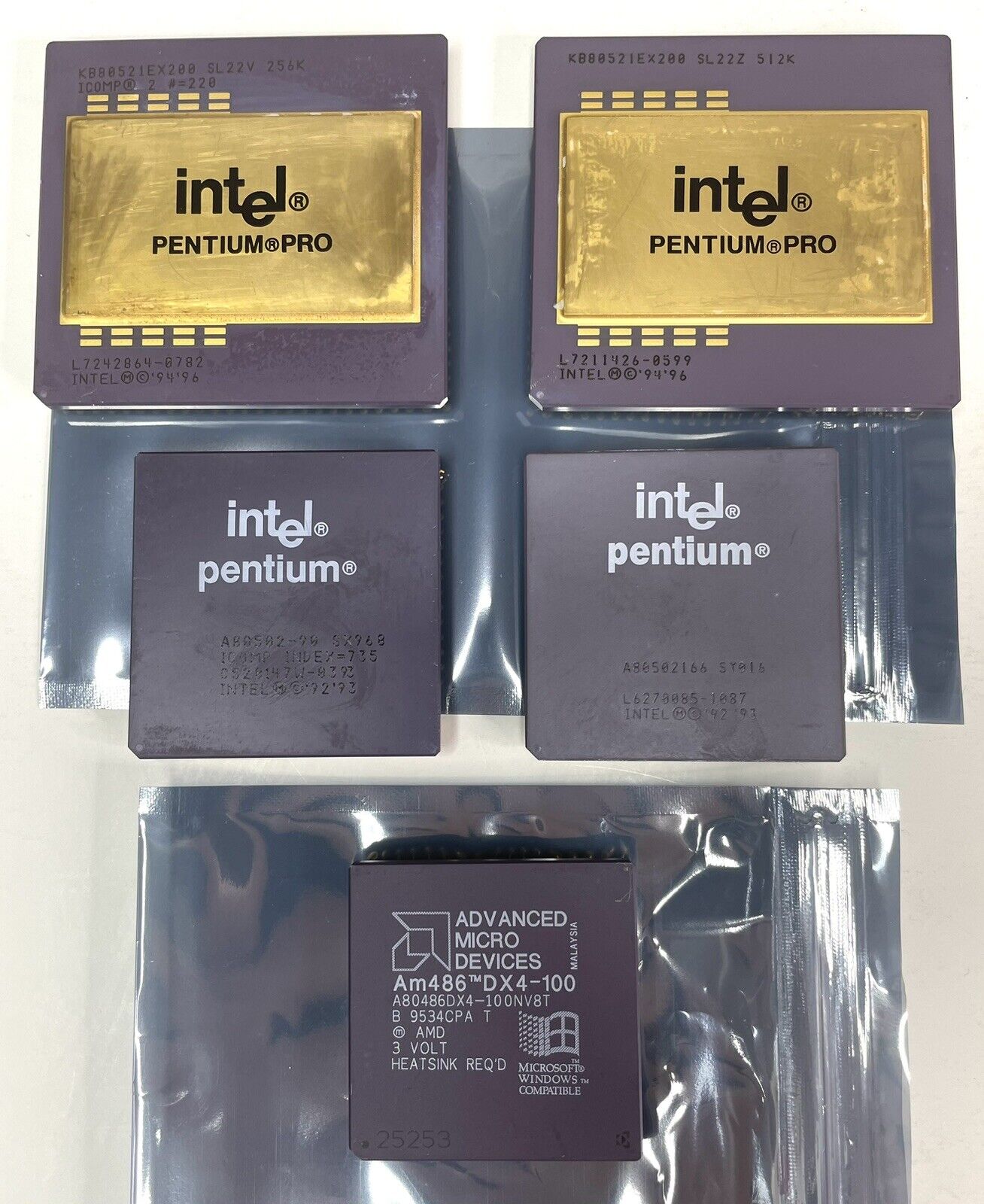 Intel Pentium Pro AMD Gold Ceramic CPU Gold Recovery 5x Total Socket CPUs AS-IS