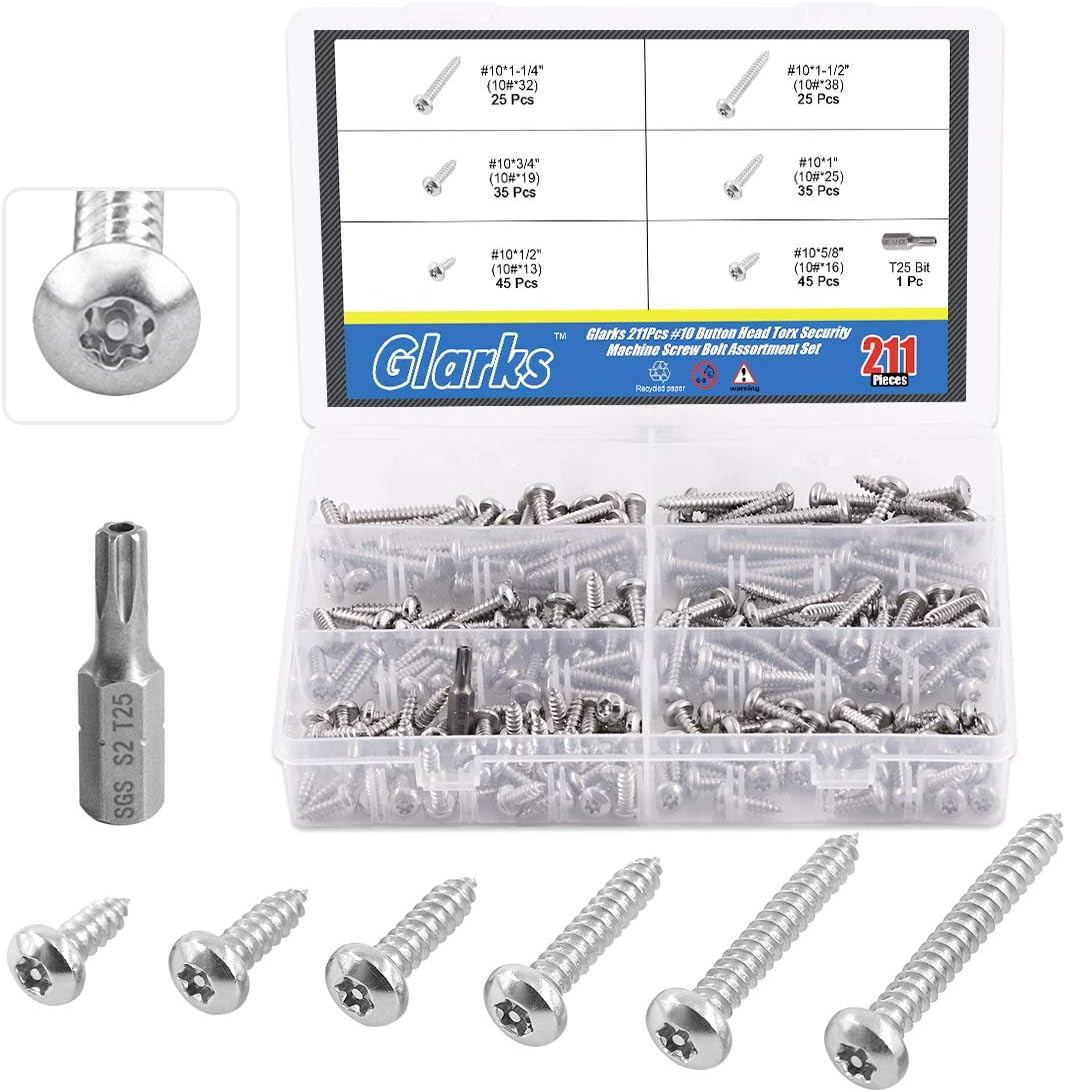 211PCS #10 Button Head Torx Security Screws Stainless Steel w/ T25 211PCS #10 Button Head Torx Security Screws Stainless Steel w/ T25