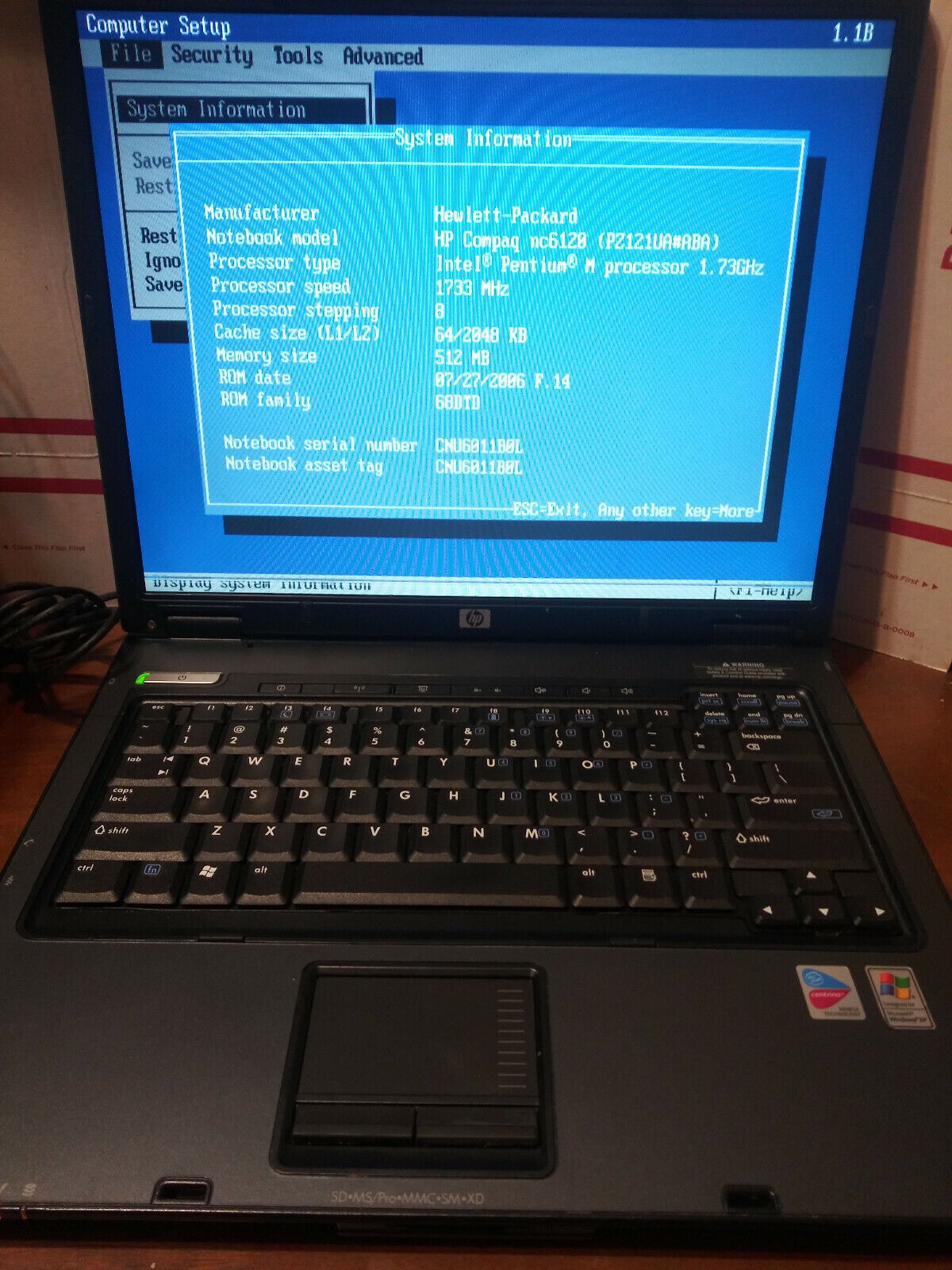 HP Compaq NC6120 Intel Pentium M 1.73 GHz 512MB Ram 