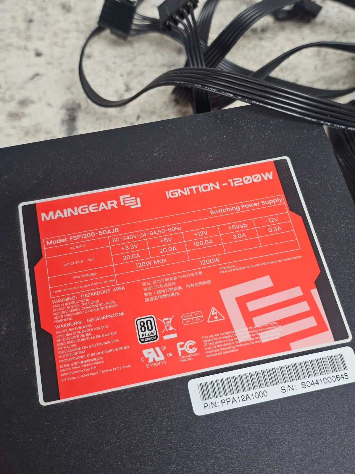 Maingear Ignition 1200w FSP1200-50AJB 80 Plus Platinum 1200W Modular Gaming PSU Maingear Ignition 1200w FSP1200-50AJB 80 Plus Platinum 1200W Modular Gaming PSU