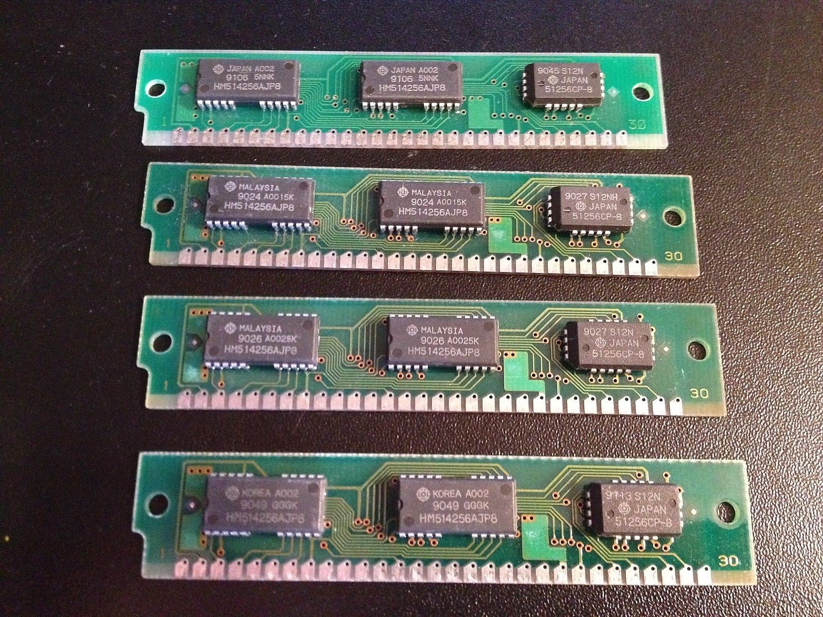 4x 256KB 30-Pin 3-Chip Parity 70ns 256K-9 Memory SIMMs 1MB RAM PC 286 386 4x 256KB 30-Pin 3-Chip Parity 70ns 256K-9 Memory SIMMs 1MB RAM PC 286 386
