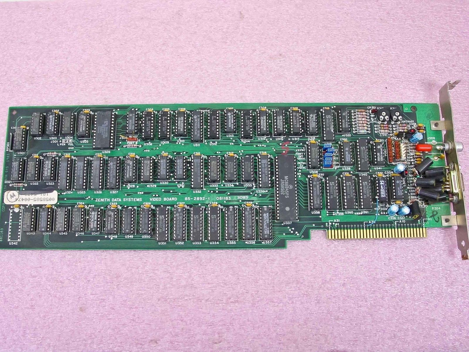 Zenith Data Systems 85-2892-1 8-Bit ISA Video Card 081183 Vintage 1983 Zenith Data Systems 85-2892-1 8-Bit ISA Video Card 081183 Vintage 1983
