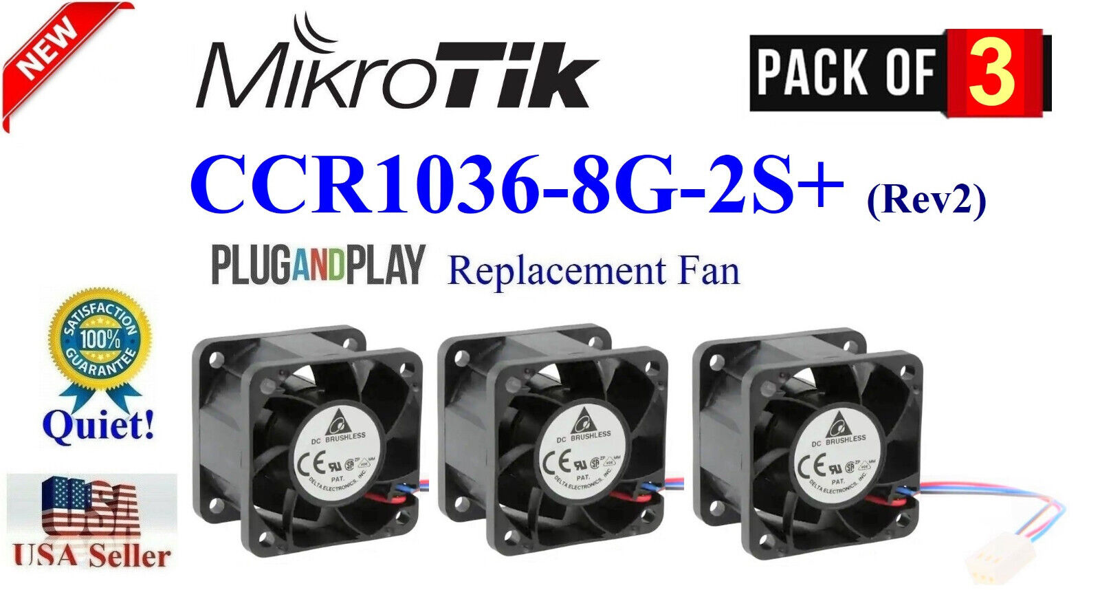 Lot 3x Quiet version replacement Fans for Mikrotik CCR1036-8G-2S+ (Rev2)