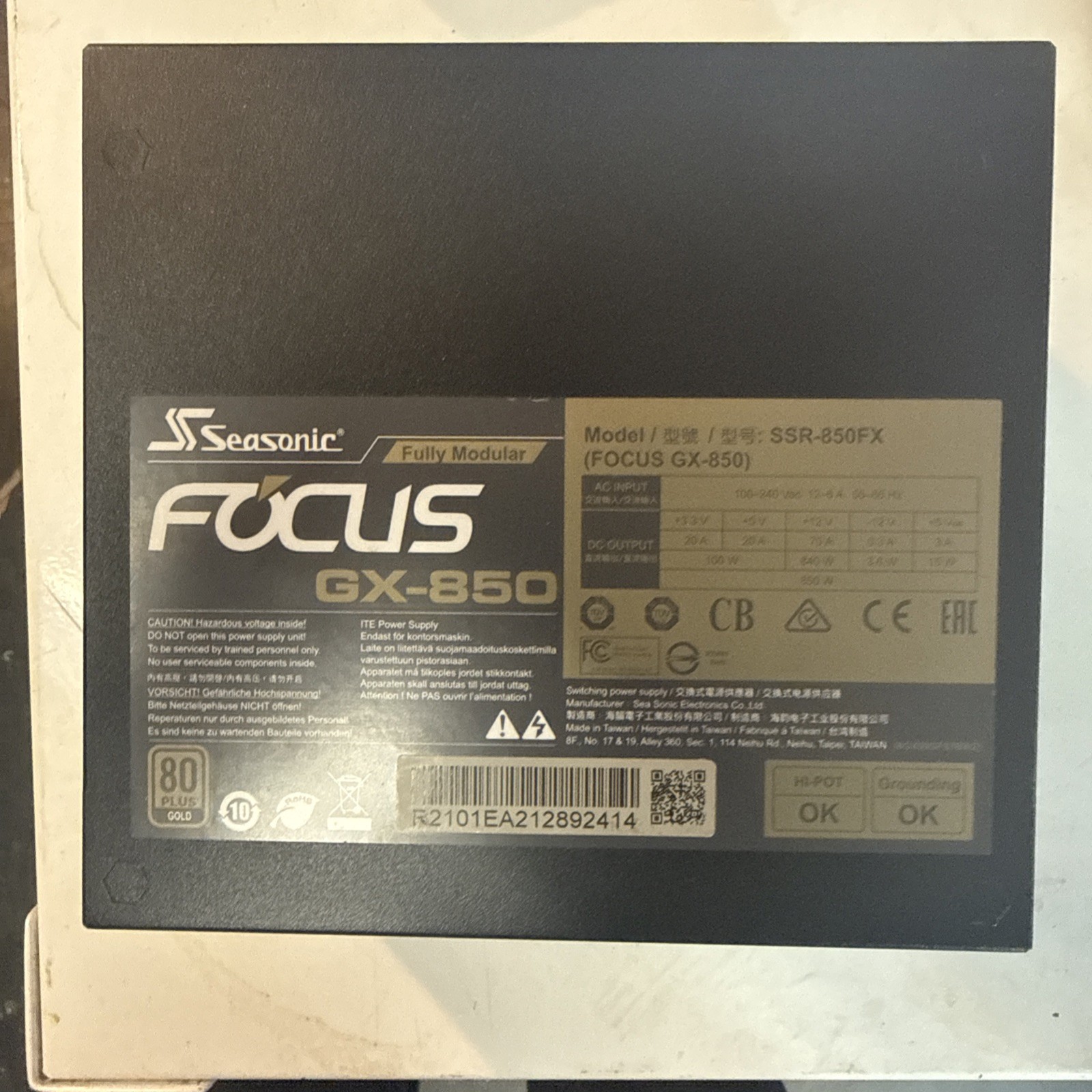 SeaSonic FOCUS GX-850 850W 80+ Gold Power Supply SSR-850FX - NO CABLES UNTESTED SeaSonic FOCUS GX-850 850W 80+ Gold Power Supply SSR-850FX - NO CABLES UNTESTED