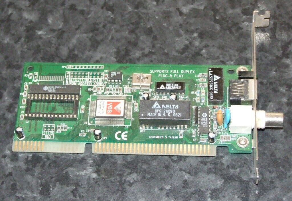Unbranded Netware compat network card NIC 16-bit ISA with BNC & RJ45 connections