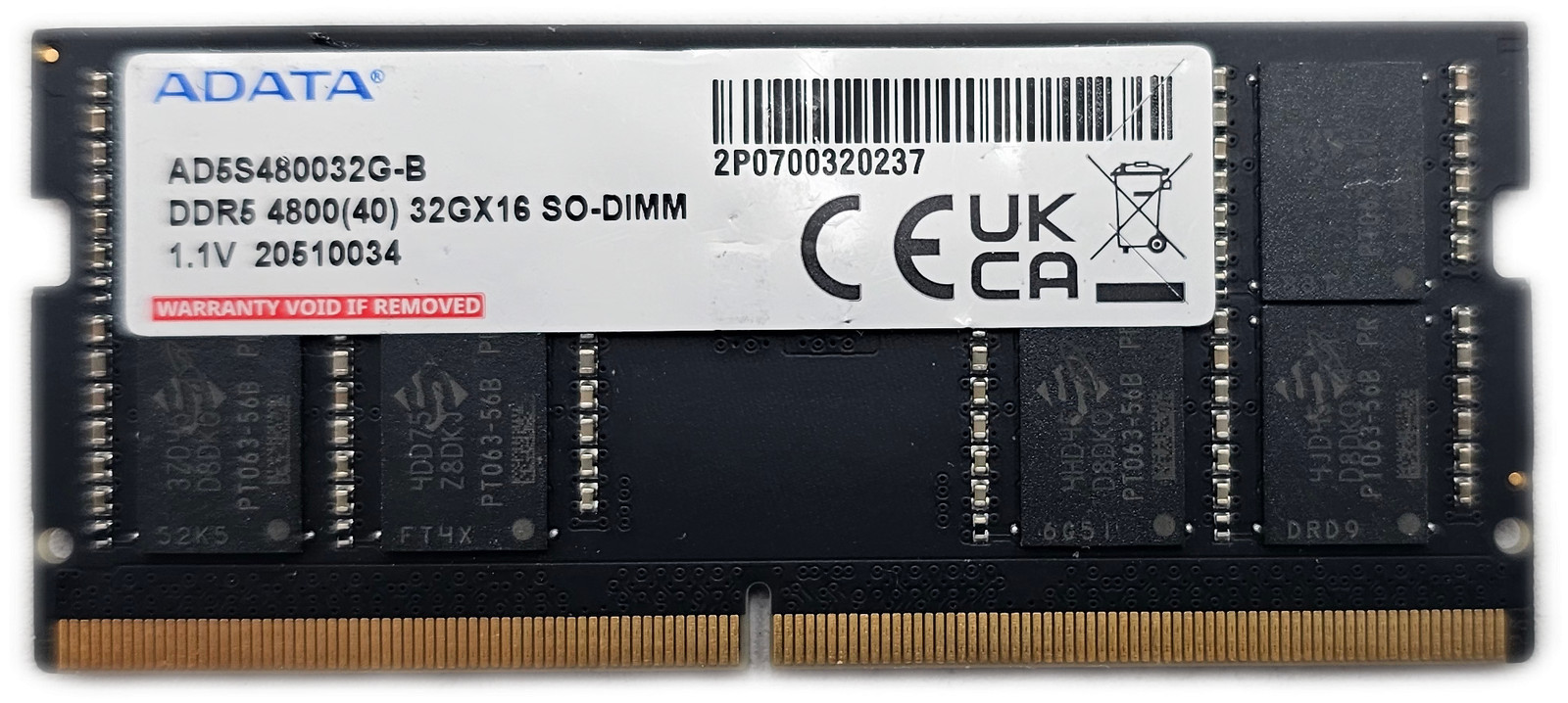Adata 32GB DDR5-4800 PC5-38400 262-Pin SODIMM Laptop RAM Memory Adata 32GB DDR5-4800 PC5-38400 262-Pin SODIMM Laptop RAM Memory