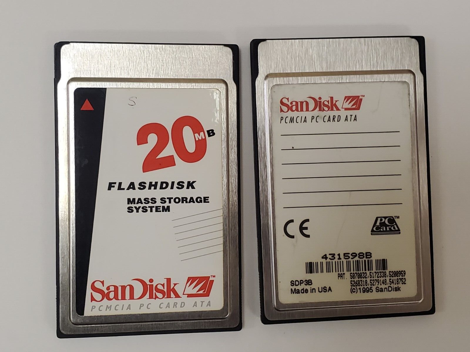Vintage Rare SANDISK 20MB FLASHDISK MASS STORAGE ATA Memory PC Card PCMCIA SDP3B