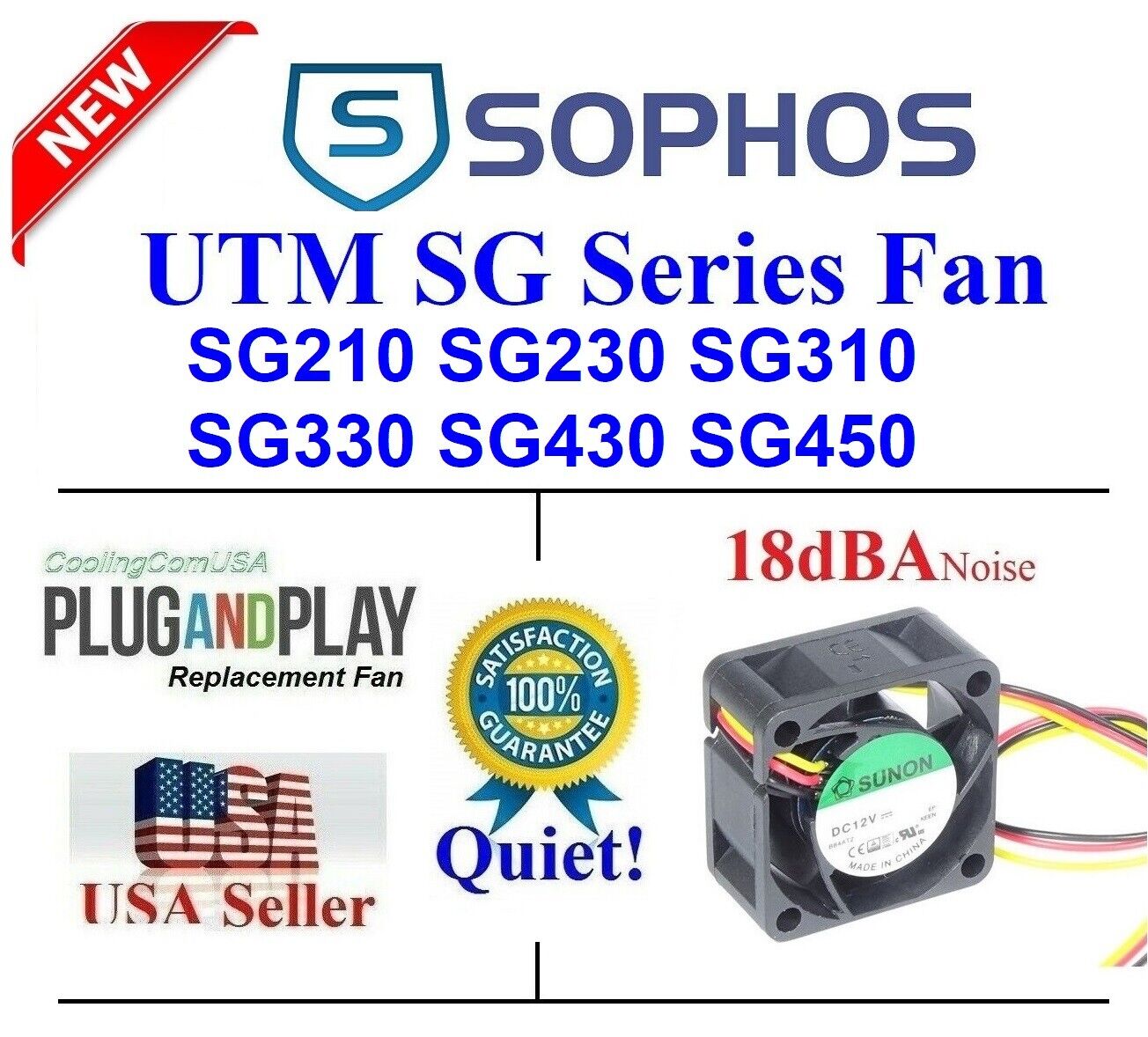 1x Quiet (18dBA) Replacement Fan Sophos UTM SG210 SG230 SG310 SG330 SG430 SG450 