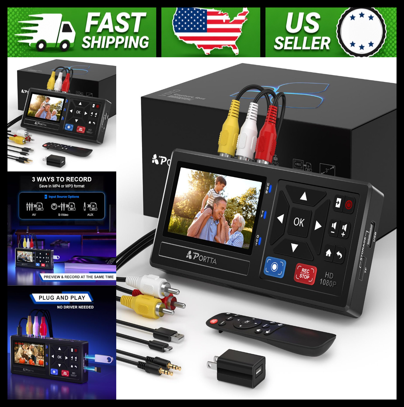 Portta VHS to Digital Converter with Remote for VCR, Hi8, Mini DV, Games Portta VHS to Digital Converter with Remote for VCR, Hi8, Mini DV, Games