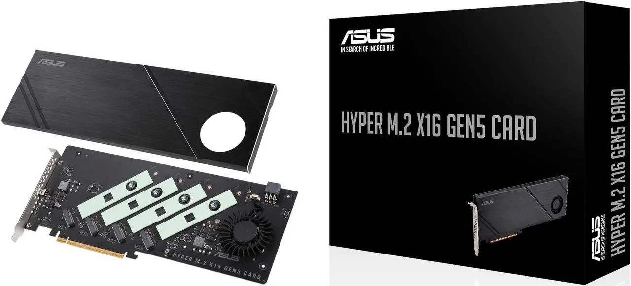 ASUS Hyper M.2 x16 Gen5 PCIe 5.0 NVMe Expansion Card Supports 4x M.2 SSD 2242-22 ASUS Hyper M.2 x16 Gen5 PCIe 5.0 NVMe Expansion Card Supports 4x M.2 SSD 2242-22