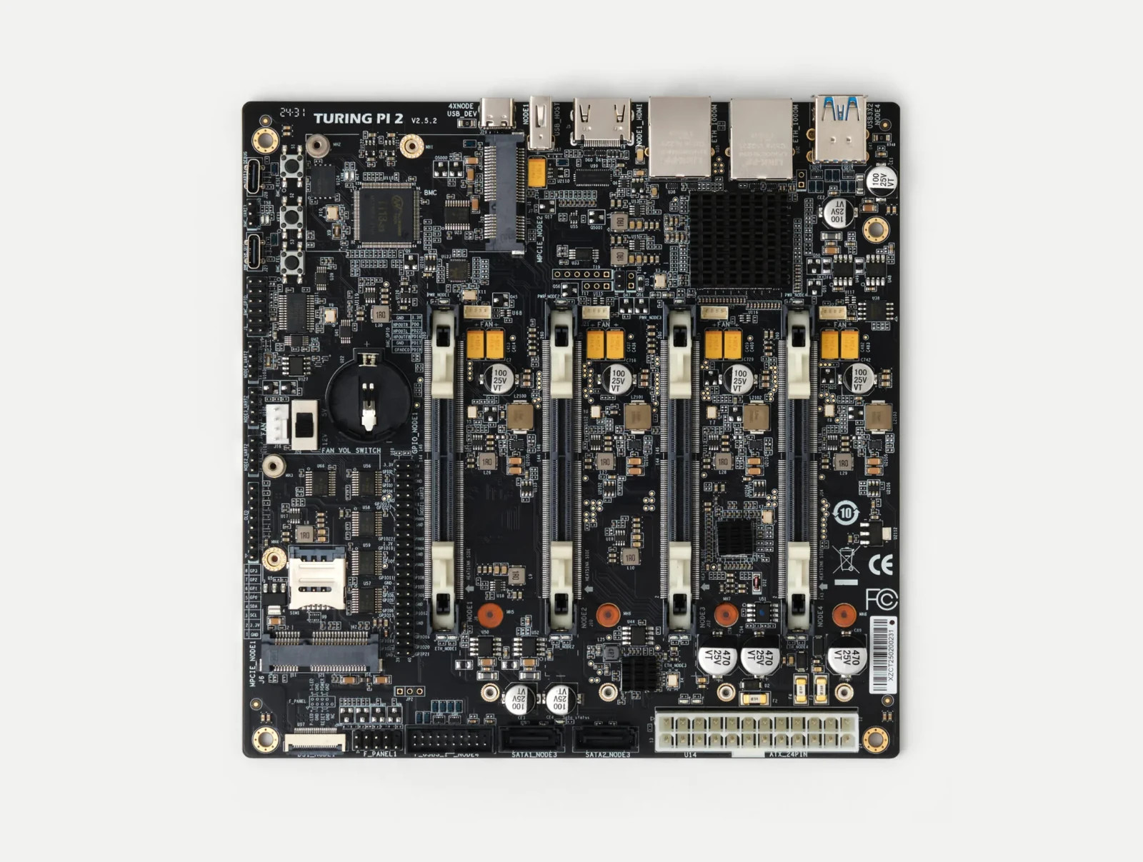 Turing Pi 2.5 + Mini PCIE to Dual SATA Adapter + Power Supply + 24 Pin PSU Turing Pi 2.5 + Mini PCIE to Dual SATA Adapter + Power Supply + 24 Pin PSU