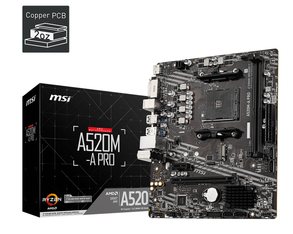 MSI A520M-A PRO AM4 AMD A520 SATA 6Gb/s Micro ATX AMD Motherboard NEW