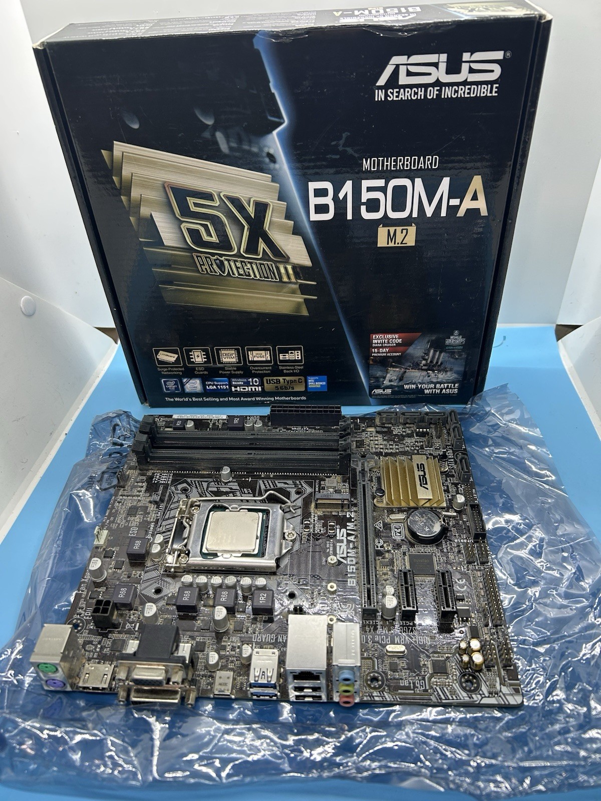 ASUS B150M-A/M.2 LGA1151 Micro ATX Motherboard W/ i3 CPU Only. (no I/O shield)