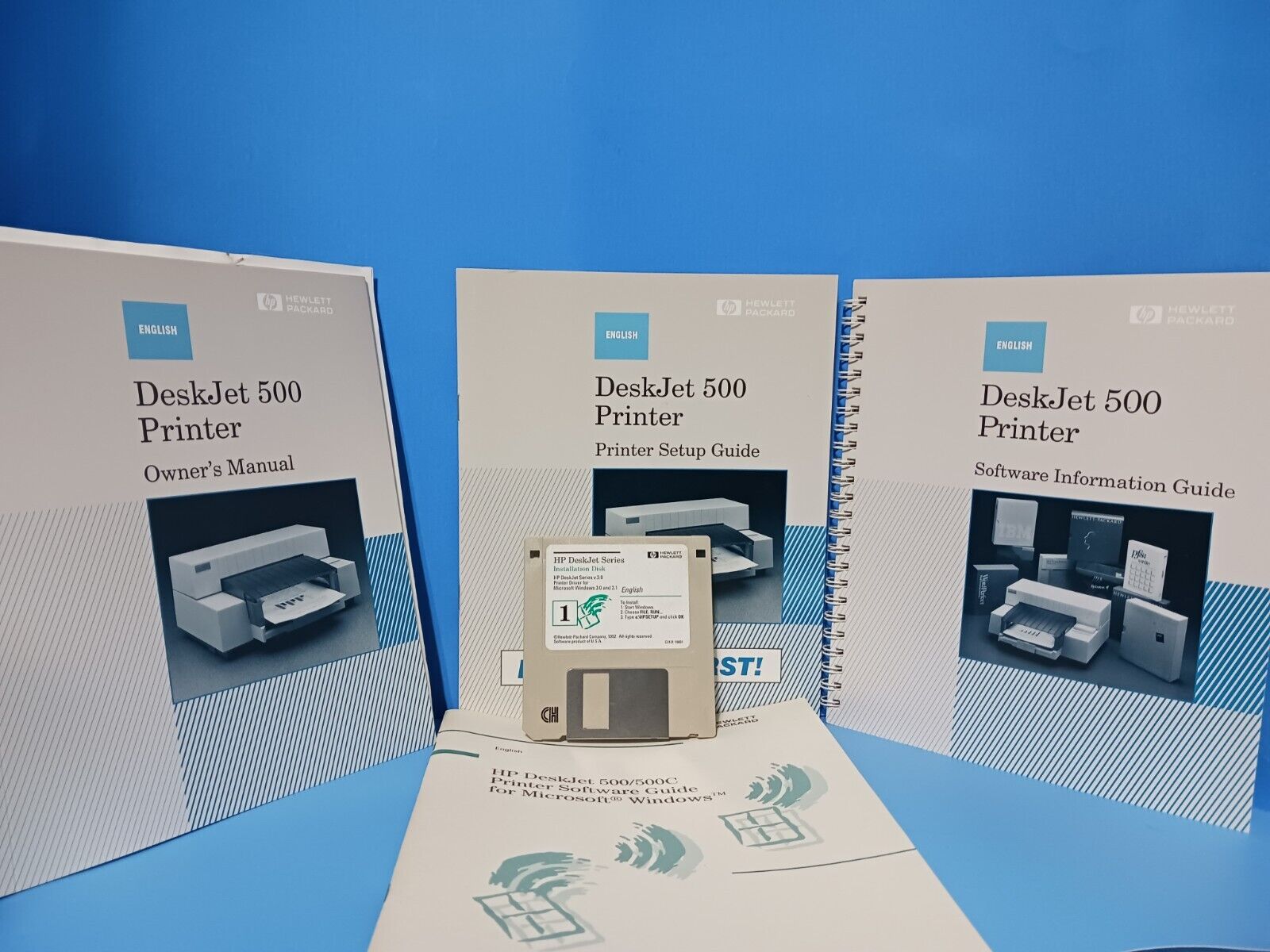 Vintage 1991 Hewlett Packard  DeskJet 500 Printer Manual Bundle W Floppy Disk