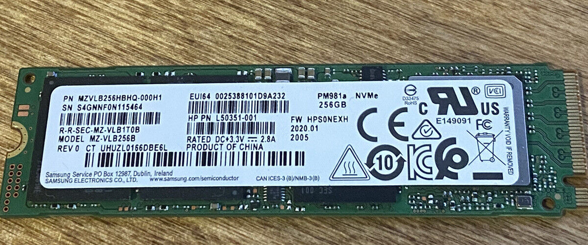 256GB Samsung PM981a PCIe NVMe M.2 SSD MZ-VLB256B Solid state Drive