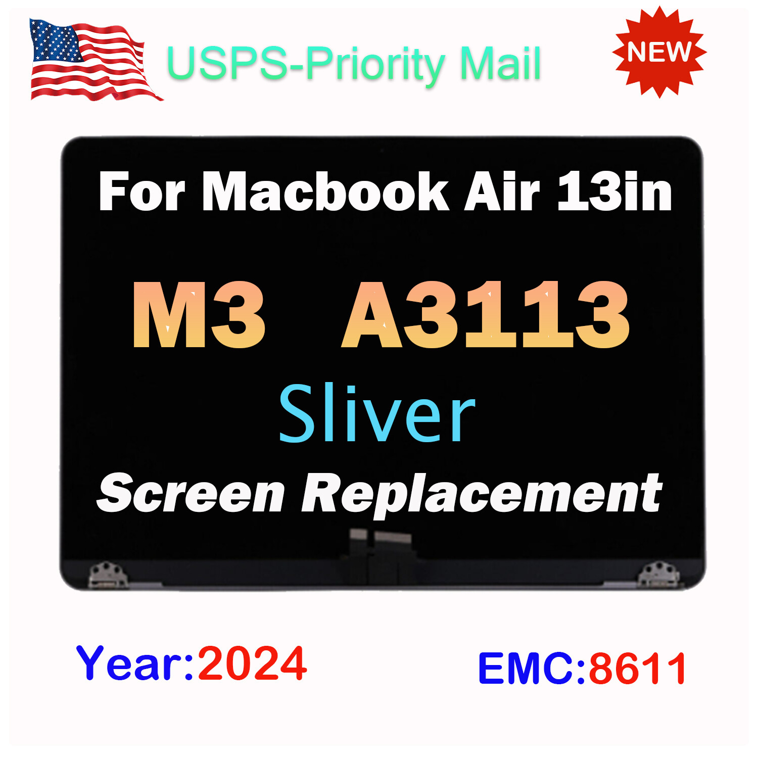 USA OEM For Macbook Air A3113 M3 2024 LCD Display Screen Digitizer Replacement USA OEM For Macbook Air A3113 M3 2024 LCD Display Screen Digitizer Replacement