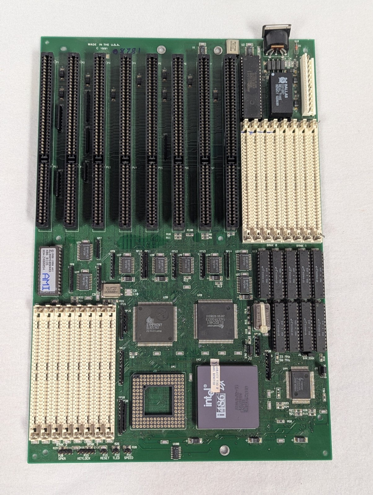 Vtg 1991 I486 DX Motherboard Symphony Core Logic Chipset 486DX 33Mhz Processor