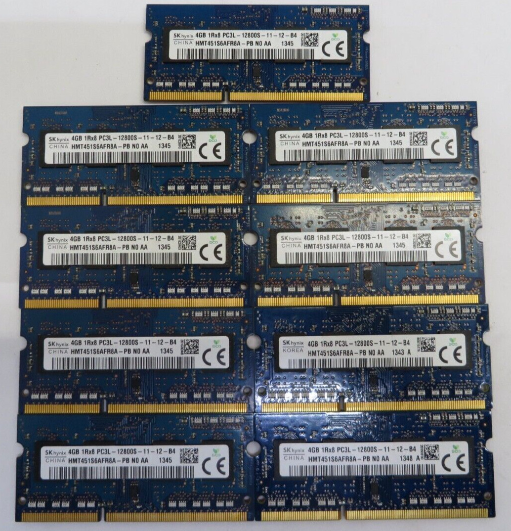 LOT of 9 SKHynix 4GB PC3L-12800 DDR3-1600MHz Laptop RAM HMT451S6AFR8A-PB T9-A2