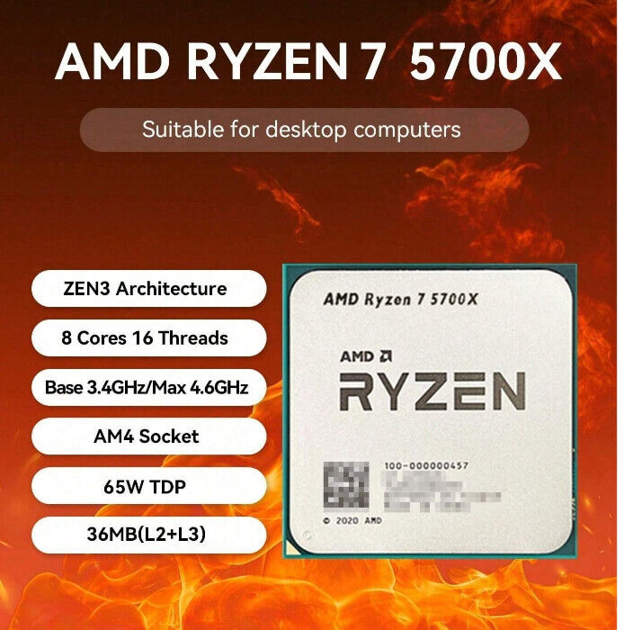 AMD Ryzen 7 5700X 8-Core CPU 3.4GHz Socket AM4 65W Desktop Processor