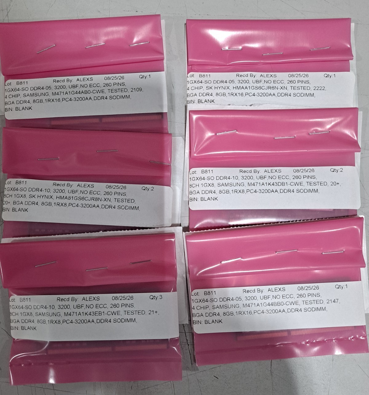 LOT OF 10 SAMSUNG,SK HYNIX 8GB DDR4-3200PC4-25600 1Rx8 Laptop LOT OF 10 SAMSUNG,SK HYNIX 8GB DDR4-3200PC4-25600 1Rx8 Laptop