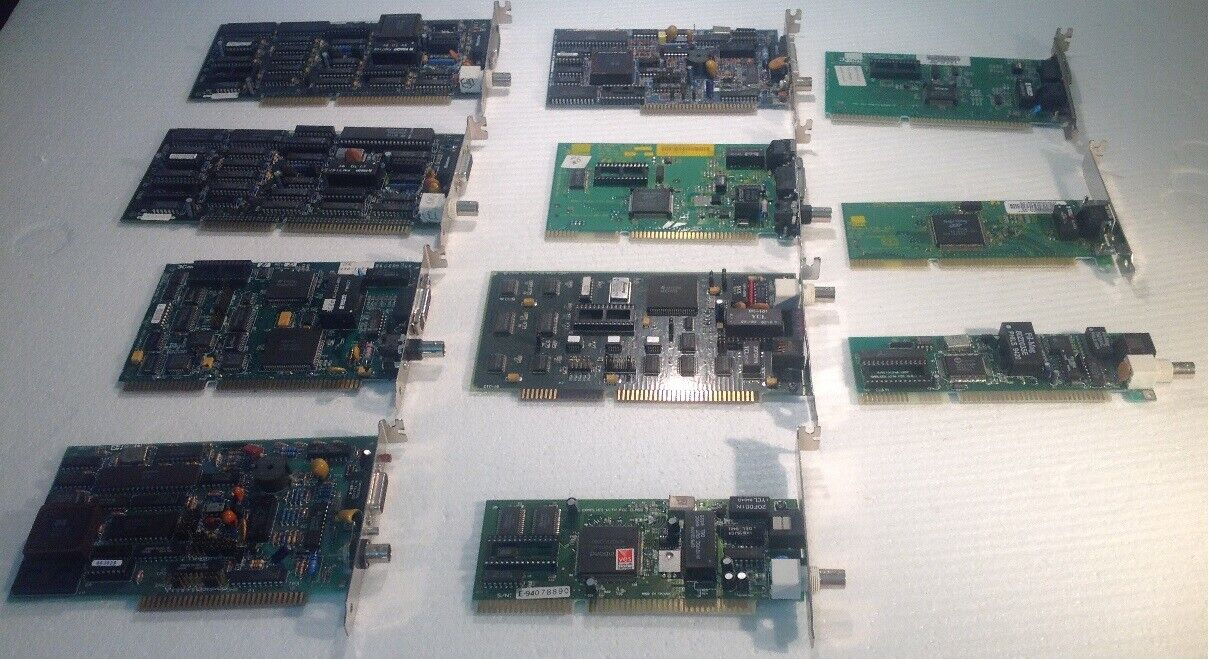 Lot of 11) Vintage IBM ISA PC 8/16-Bit expansion Card-Dual/Tri Network Connector