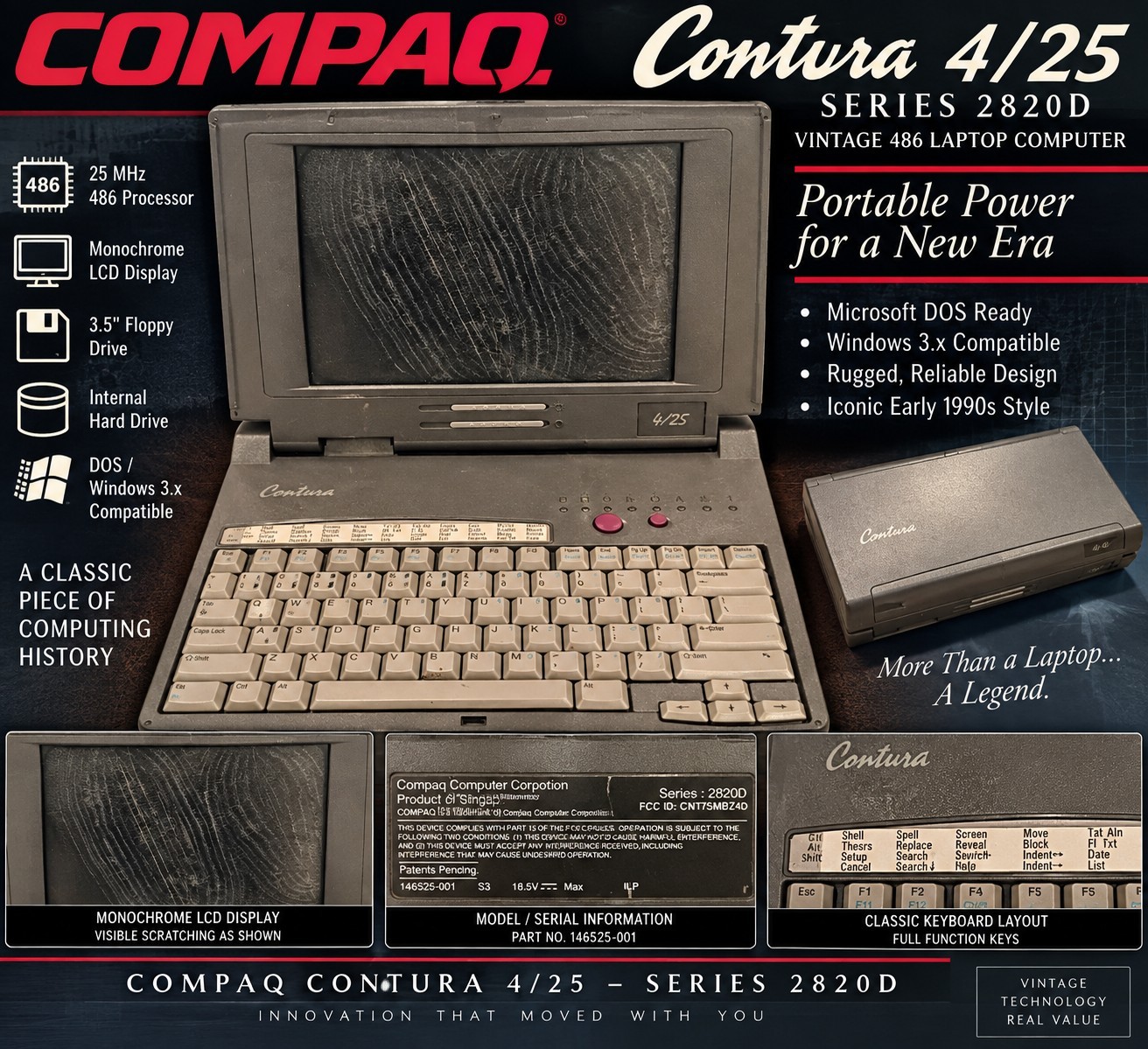 Vintage Compaq Contura 4/25 2820D 486 Laptop Computer DOS Windows 3.x Untested Vintage Compaq Contura 4/25 2820D 486 Laptop Computer DOS Windows 3.x Untested