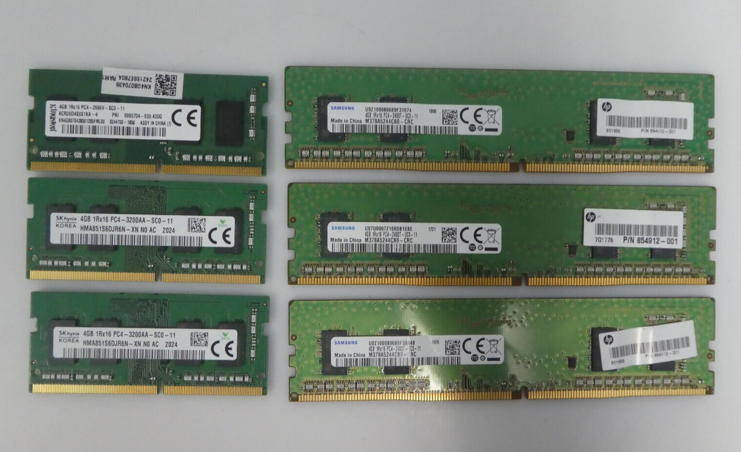 Lot of 6 Samsung / Kingston / SK hynix 4GB 1Rx16 Memory Used