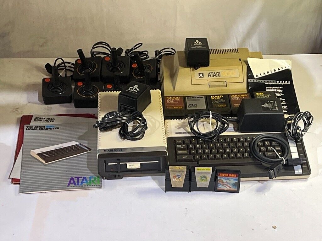 Lot of Atari 400 & 800XL Computers, 1050 Floppy Disk Drive, Joysticks, & Games