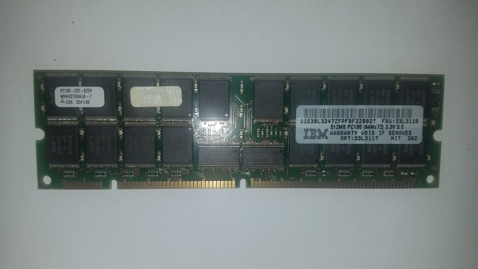 IBM 512MB SDRAM PC100 168PIN ECC REGISTERED 32X4 RDIMM SERVER RAM MH64S72AWJA-7