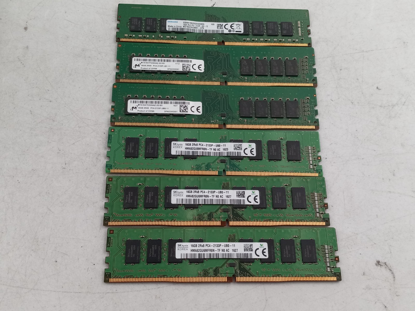 LOT OF 6 MIX BRAND 16GB (6X16GB) PC4-2133P DESKTOP RAM (MM739) LOT OF 6 MIX BRAND 16GB (6X16GB) PC4-2133P DESKTOP RAM (MM739)