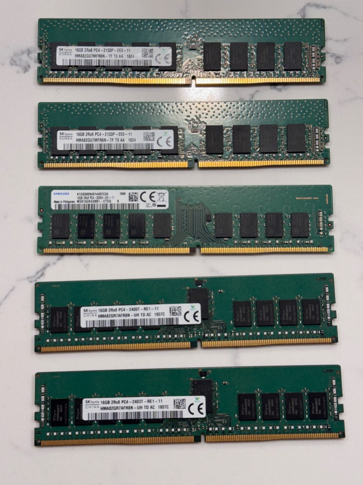LOT OF 5 16GB DDR4 ECC RAM 80GB Hynix Samsung 2133 2400 2666 UDIMM RDIMM LOT OF 5 16GB DDR4 ECC RAM 80GB Hynix Samsung 2133 2400 2666 UDIMM RDIMM