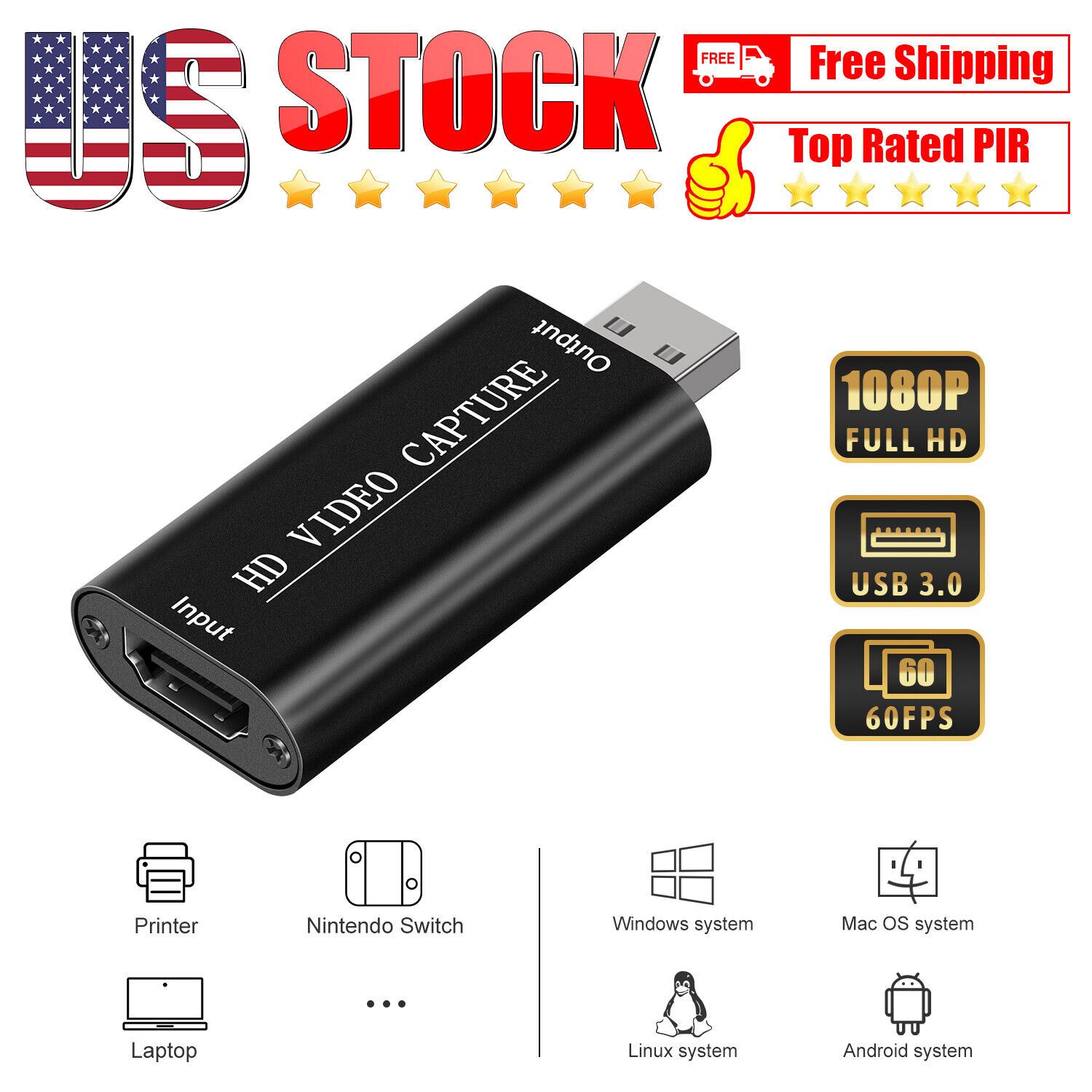 HDMI Video Capture, Audio Video Capture Cards HDMI to USB, Full HD 1080 USB 2.0
