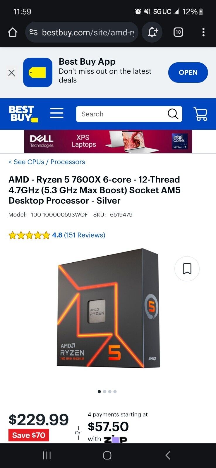 AMD Ryzen 5 7600x Processor (5.3 GHz, 6 Cores, LGA 1718/Socket AM5) Box -...