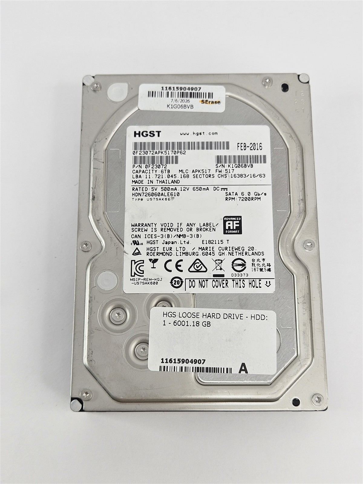 HGST 0F23072 Deskstar NAS 6TB SATA III 7200RPM 128MB 3.5in HDD