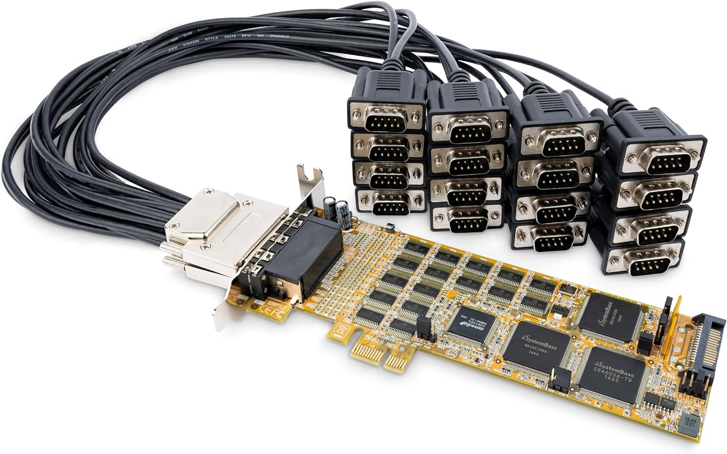 PCI Express Serial Card - 16 DB9 RS232 Ports - Low + Full Profile - Multiport Se