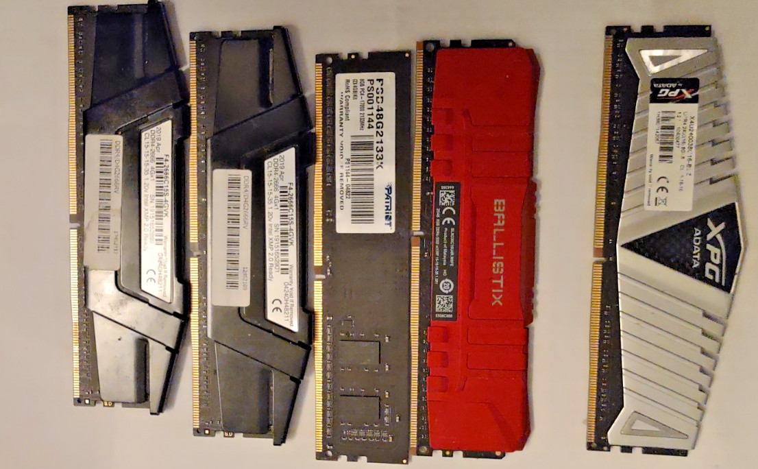 Lot of 5 DDR4 Mixed Desktop RAM 28GB Total G.Skill Patriot Ballistix XPG Tested Lot of 5 DDR4 Mixed Desktop RAM 28GB Total G.Skill Patriot Ballistix XPG Tested