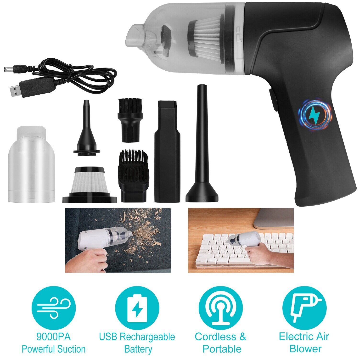 2 in 1 Cordless Air Duster & Vacuum Cleaner For Car Home Office Rechargeable