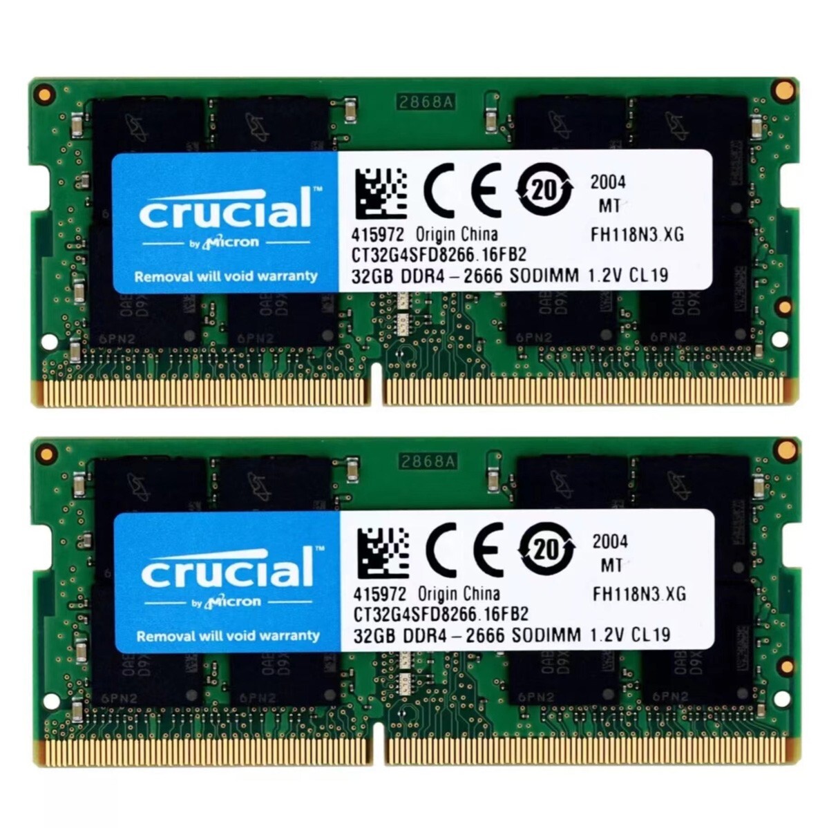 Crucial 64GB ( 2X32GB ) DDR4 2666MHz PC4-21300 SODIMM Memory Ram CT32G4SFD8266 Crucial 64GB ( 2X32GB ) DDR4 2666MHz PC4-21300 SODIMM Memory Ram CT32G4SFD8266
