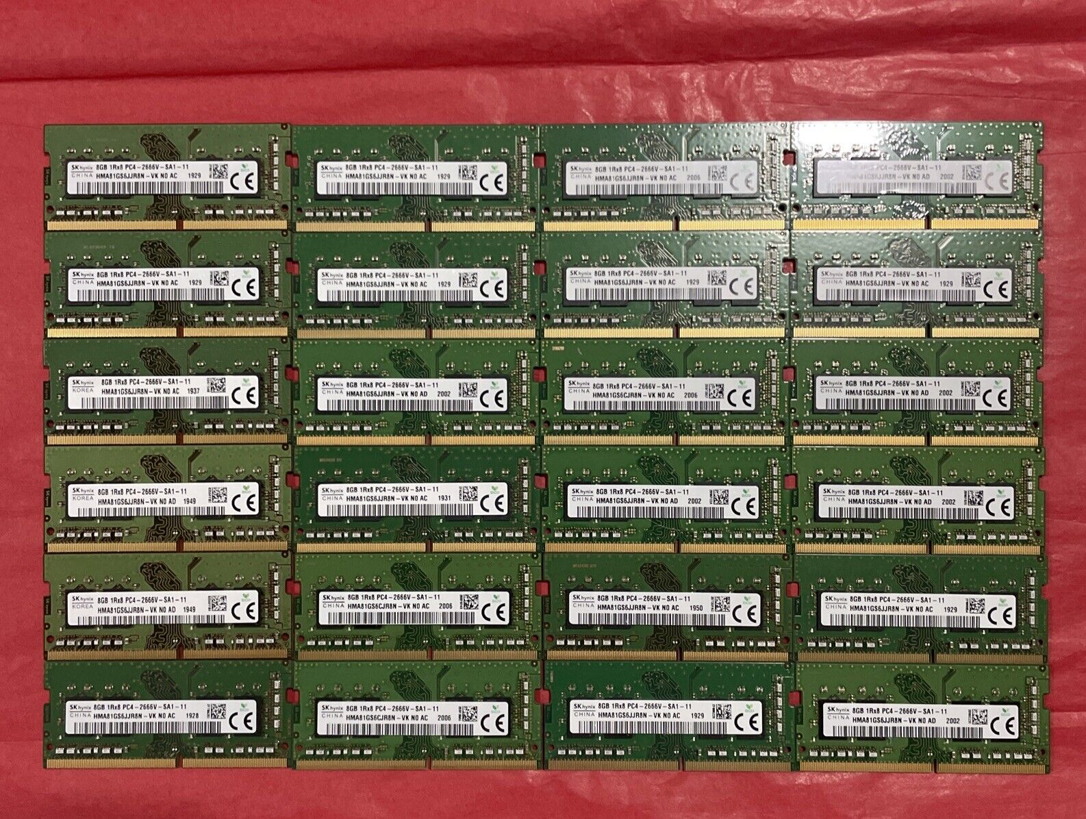Sk Hynix 8GB (lot Of 24) 1Rx8 PC4-2666V Laptop Memory Ram