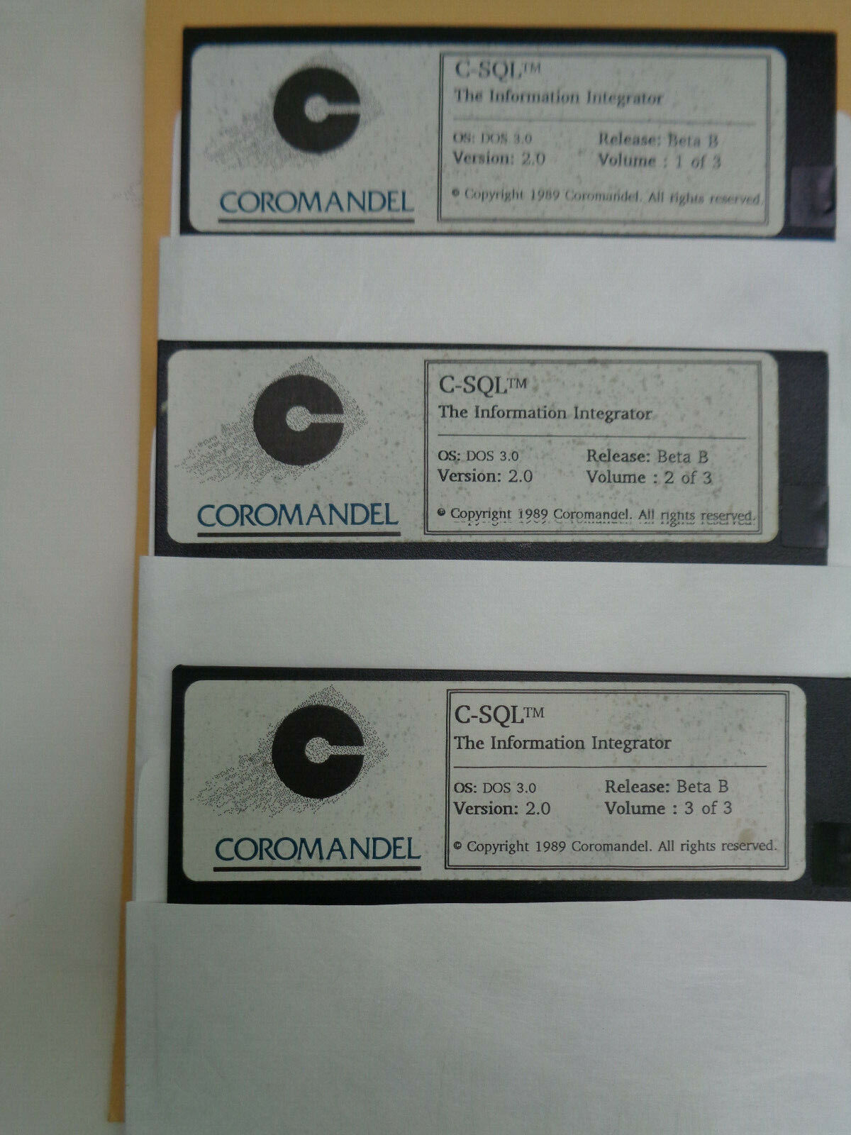 C-SQL, for DOS, by Coromandel - Beta Release 1989. 4 Manuals, 3 floppies (5 1/4)