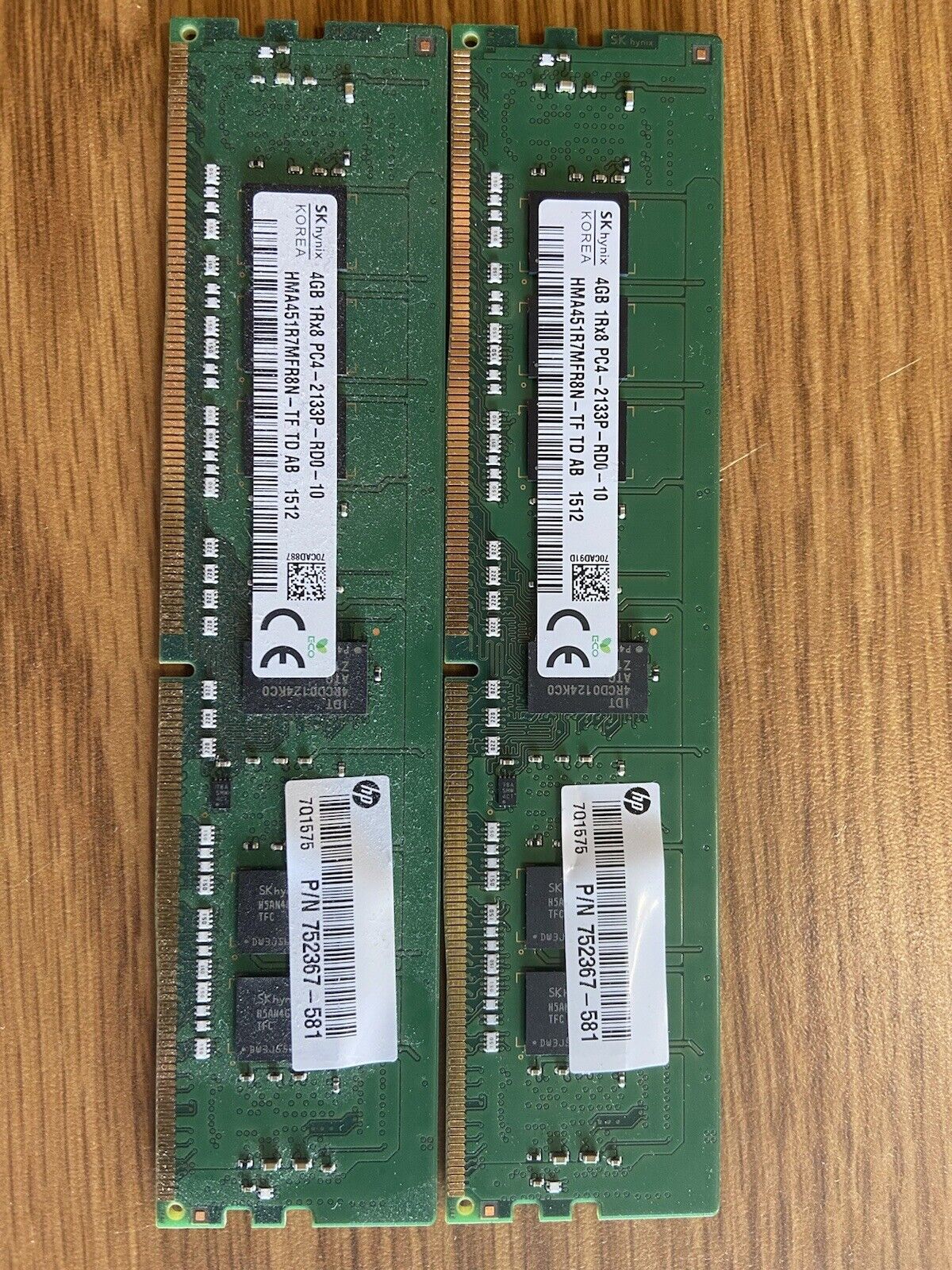 HP Memory Hynix 8GB  P/N 752367-581 (2x4GB)1Rx8 PC4-17000 DDR4-2133 REG ECC
