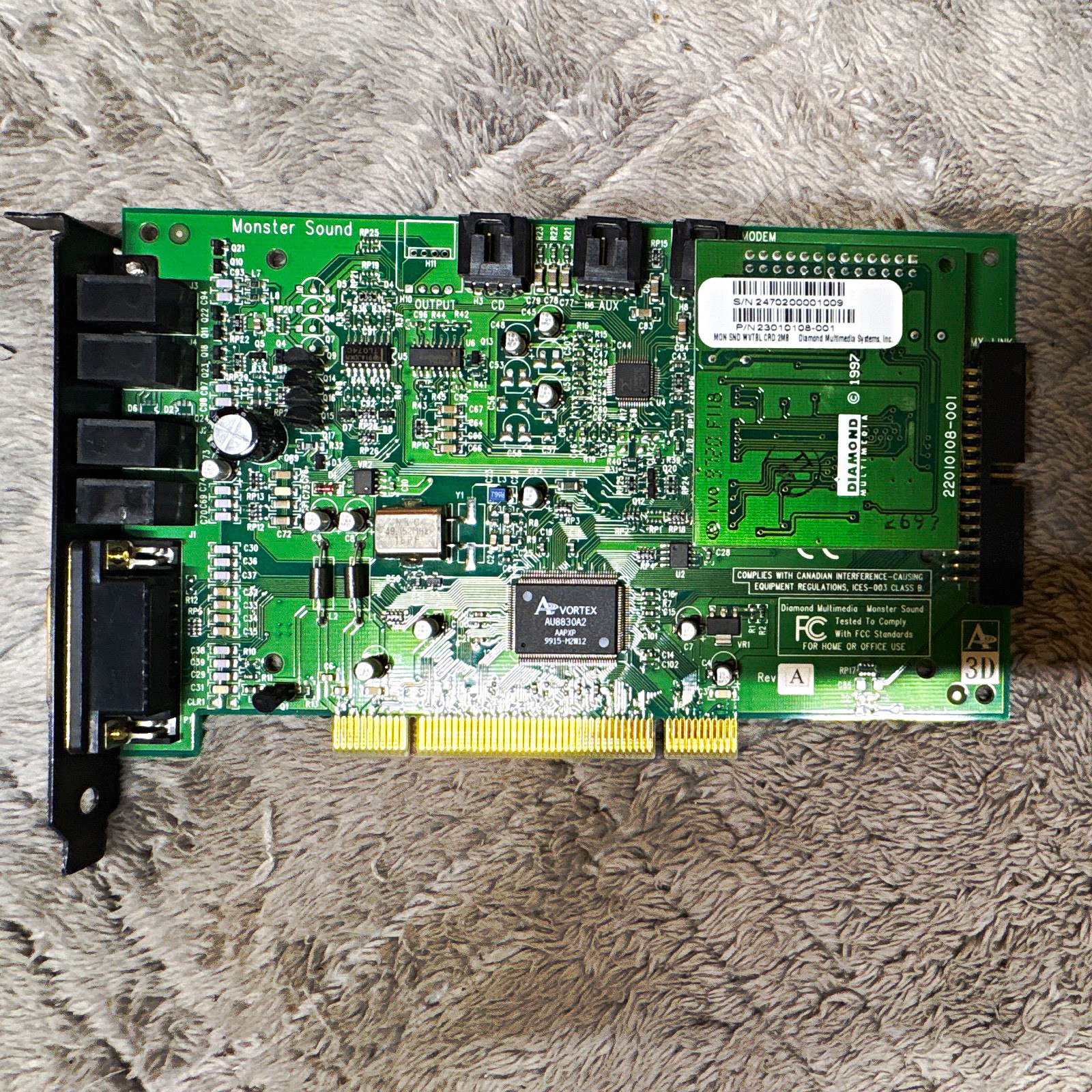 Diamond Multimedia Monster Sound PCI Sound Card CD/AUX, Game Port 22010108-001 Diamond Multimedia Monster Sound PCI Sound Card CD/AUX, Game Port 22010108-001