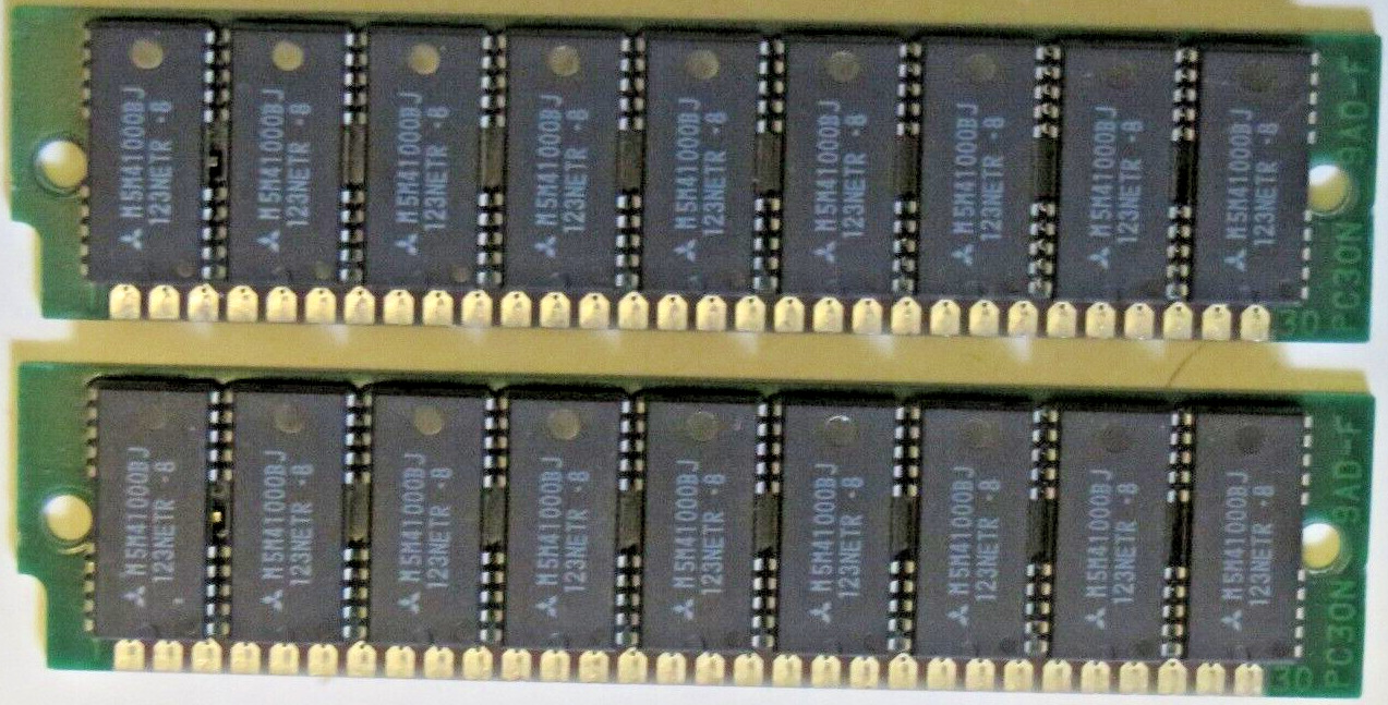 Vintage 2MB (2x MB) Used Mitsubishi 30Pin 9 Chip SIMM Memory Modules MH1M09B0J-8