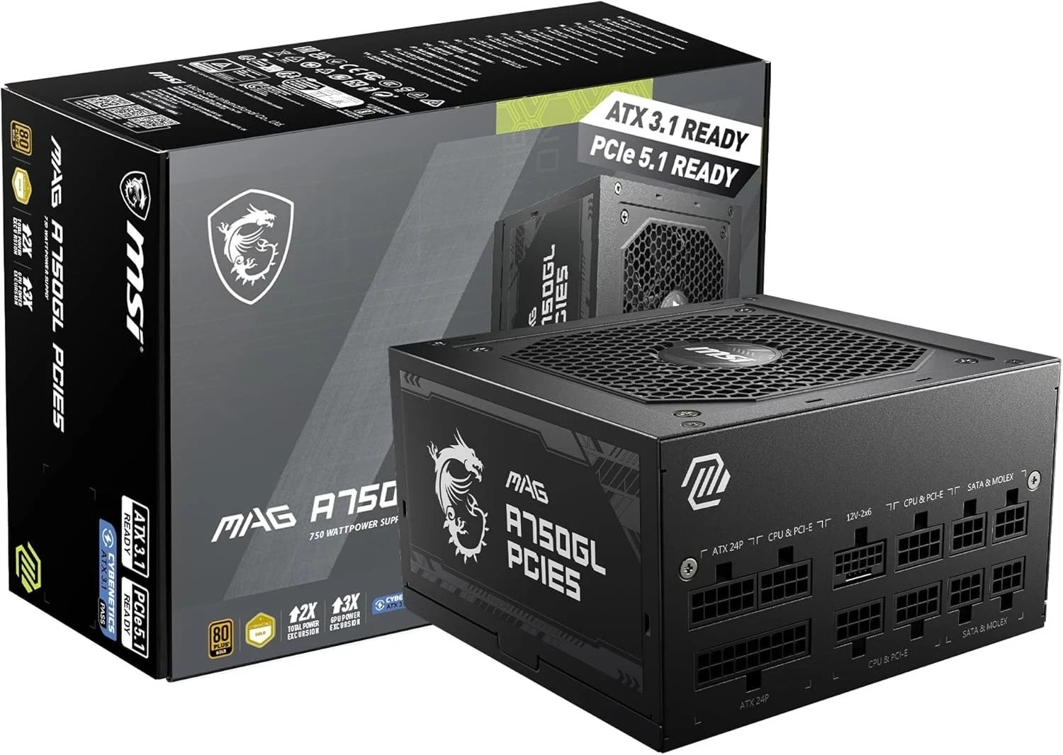 MSI MAG A750GL PCIE5 750W PSU 80+ Gold Fully Modular ATX 3.1 Ready MSI MAG A750GL PCIE5 750W PSU 80+ Gold Fully Modular ATX 3.1 Ready