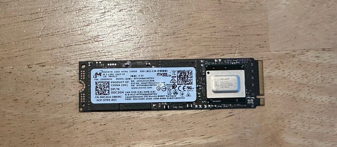 Micron 2300 256GB M.2 GEN 3x4 PCIe NVMe Solid State Drive 2280 SSD 00C2G4