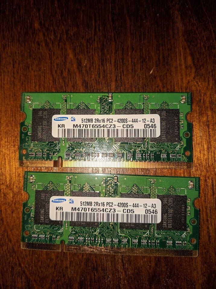 Matched Pair (2) Samsung 512 MB SO-DIMM 533 MHz DDR2 Memory (M470T6554CZ3CD5)