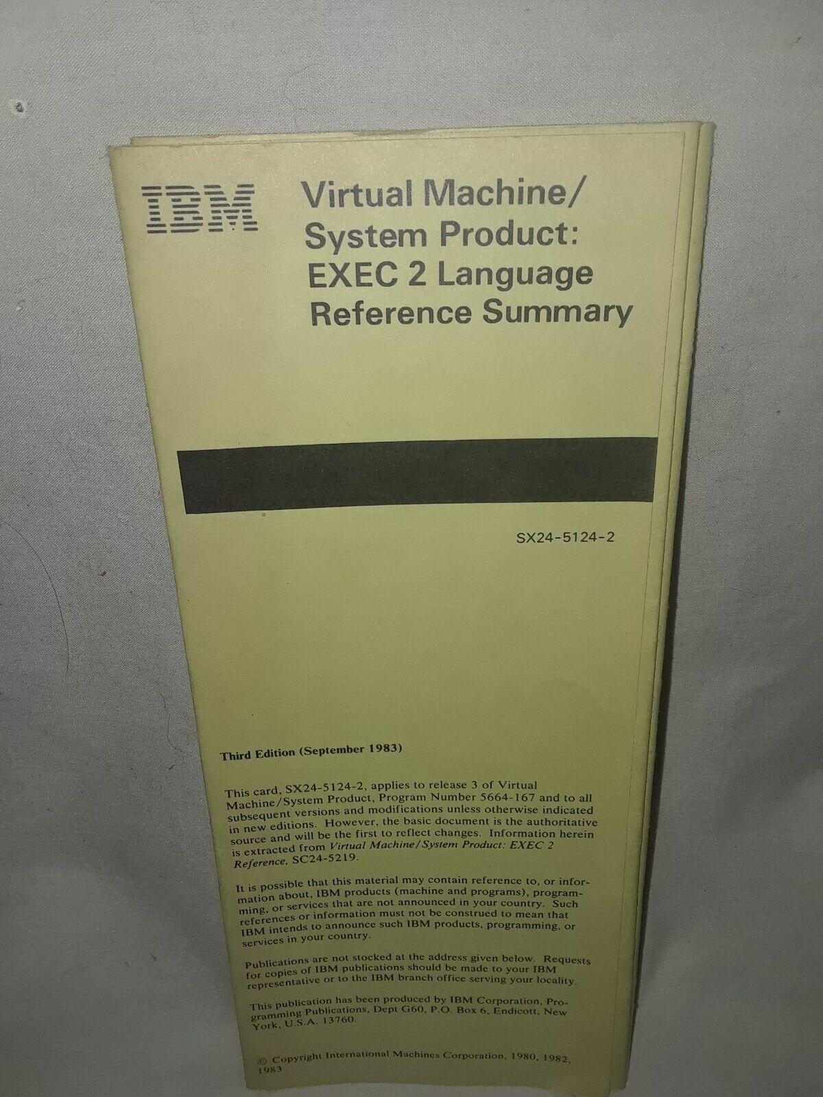 Vintage IBM Virtual Machine System Product EXEC 2 Language Reference Summary