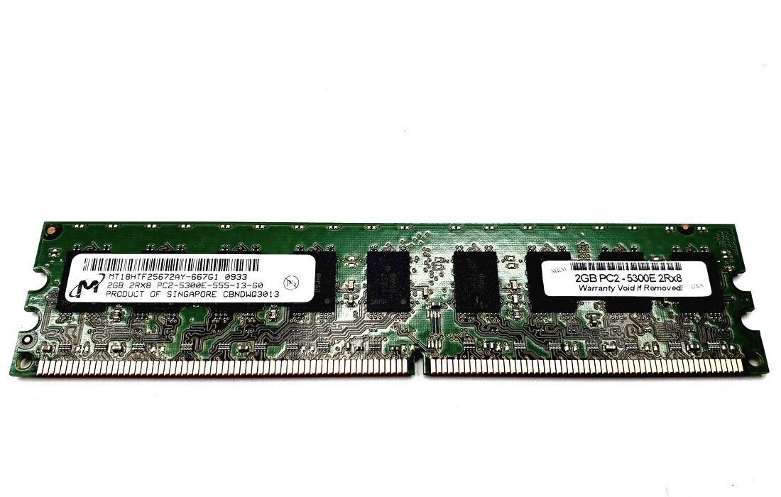 Micron 2GB 2RX8 PC2-5300E-555-13-G0 Memory Module MT18HTF25672AY-667G1