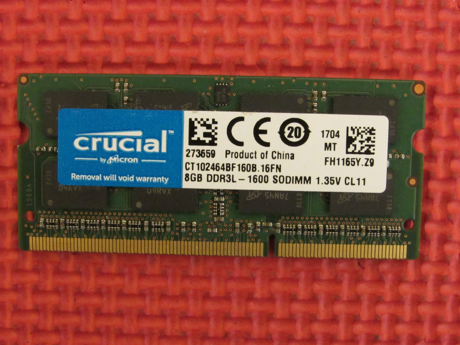 Crucial 8GB (1-Stick) PC3-12800 DDR3 1600 SODIMM Memory CT102464BF160B.16FN Crucial 8GB (1-Stick) PC3-12800 DDR3 1600 SODIMM Memory CT102464BF160B.16FN