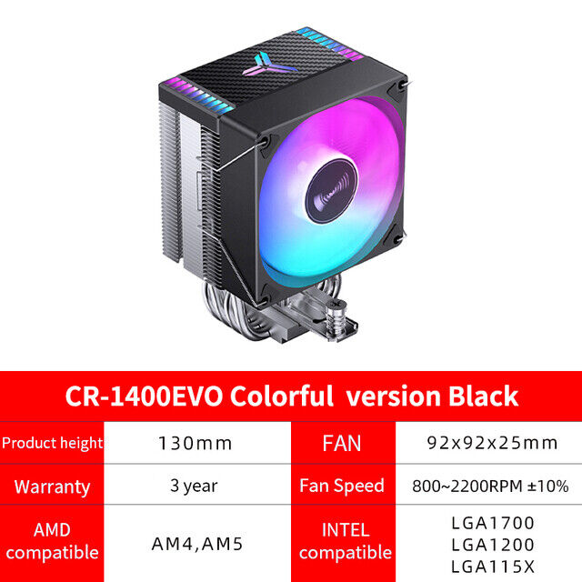 Jonsbo CR-1400 EVO ARGB 4 heat pipe tower CPU cooler 4pin color 92cm silent fan